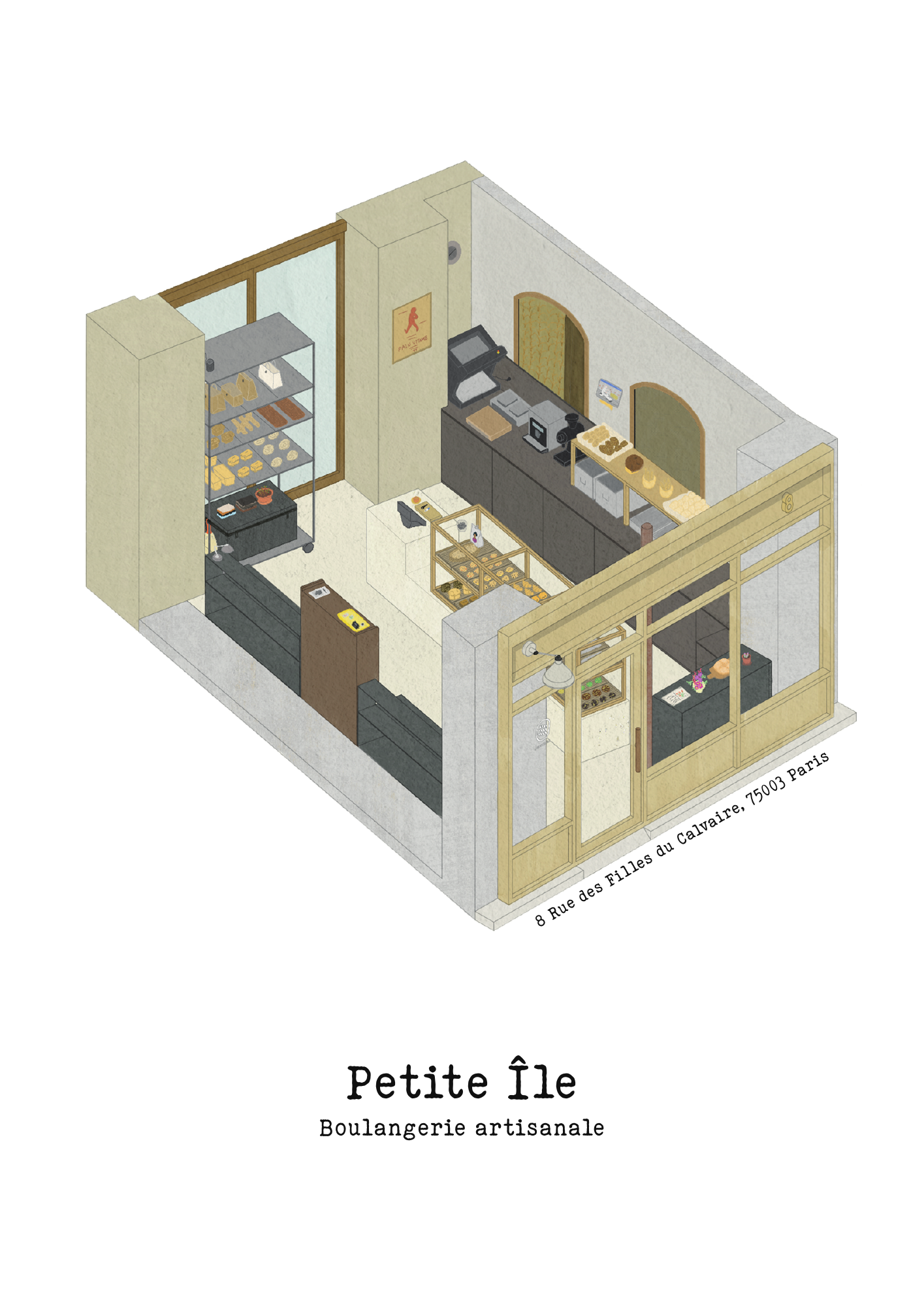 An axonometric view of Petite Île.